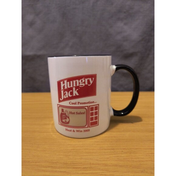 Hungry Jack Microwaveable Syrup Ceramic Red Black Tea Coffee Mug Cup Vintage 8oz - Picture 2 of 7